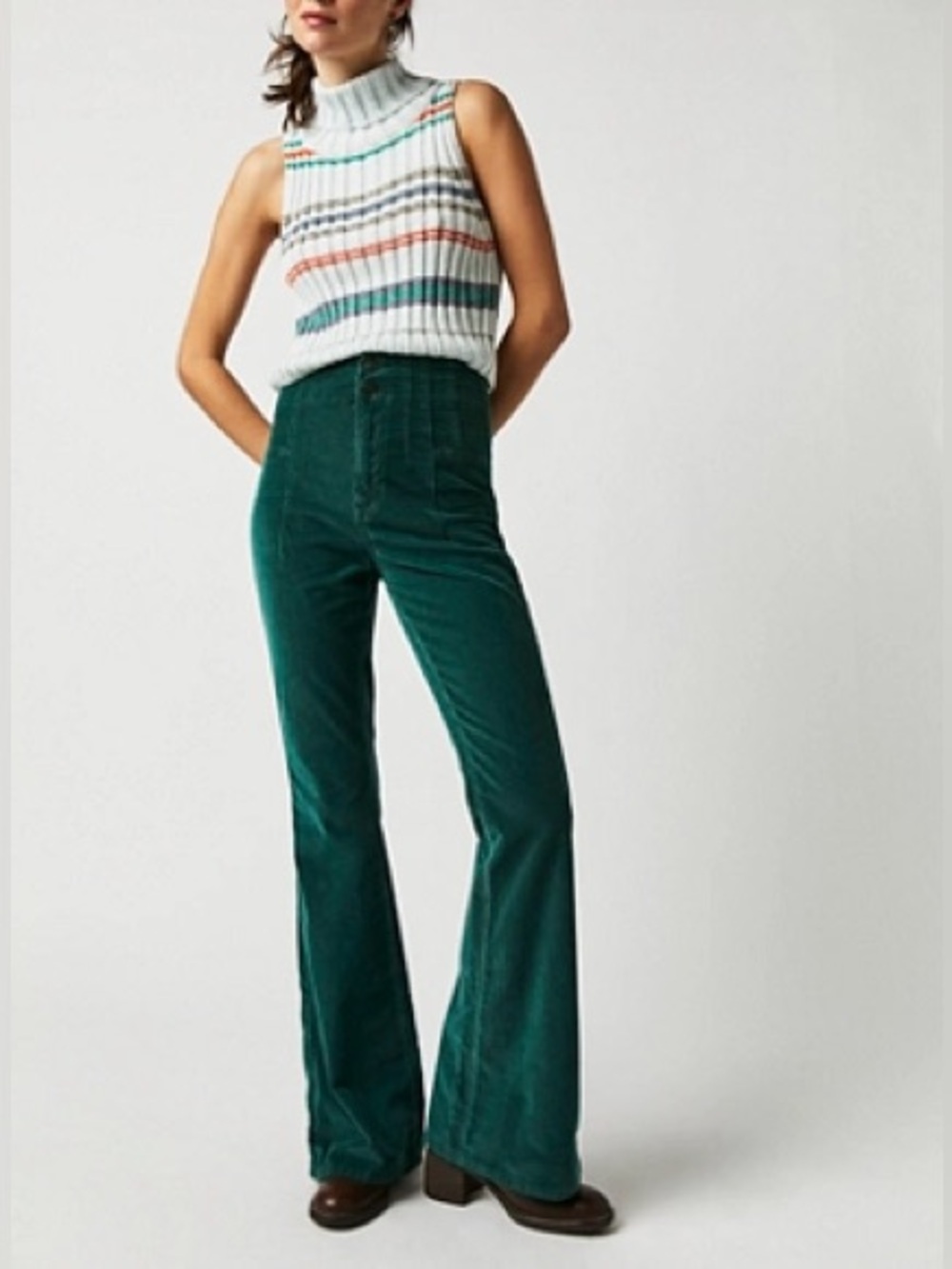 Jayde Cord Flare Jeans in Forest Green